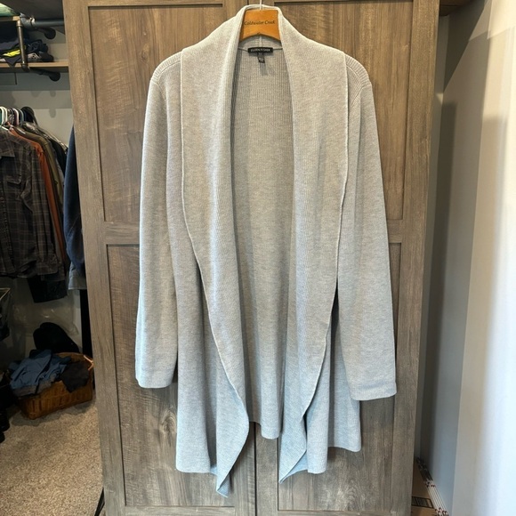 Eileen Fisher Large Cardigan Sweater Gray Open Front Organic Cotton/Nylon - Picture 1 of 11